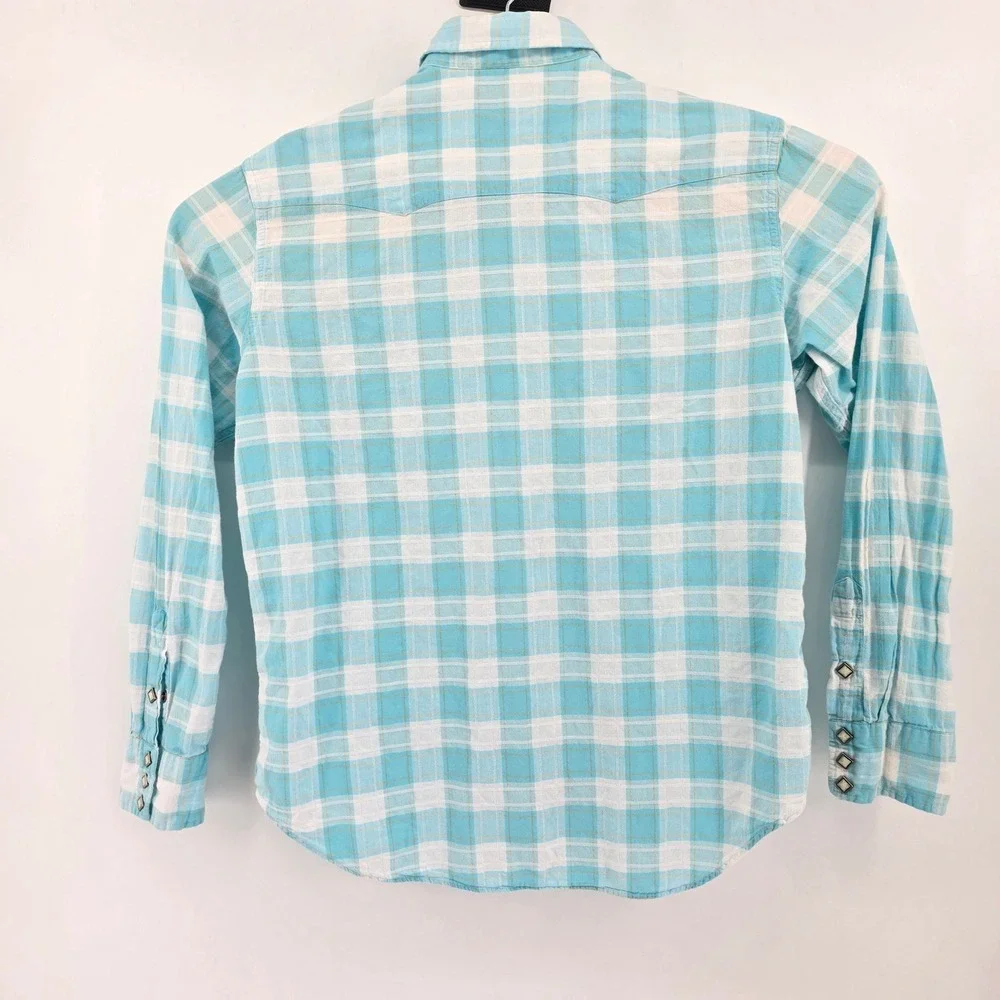 Polo Ralph Lauren Western Shirt Mens L Americana Plaid Prl Snap Turquoise White